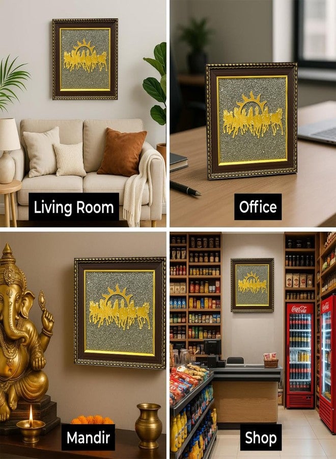 AVORA Pyrite Stone Frame with Vastu Seven Running Horses with Sun to Attract Money, Protection and Chakra Healing - Wooden Photo Frame Wall Decor Items for Living Room with Original Pyrite Dust for Money Success - Image 3